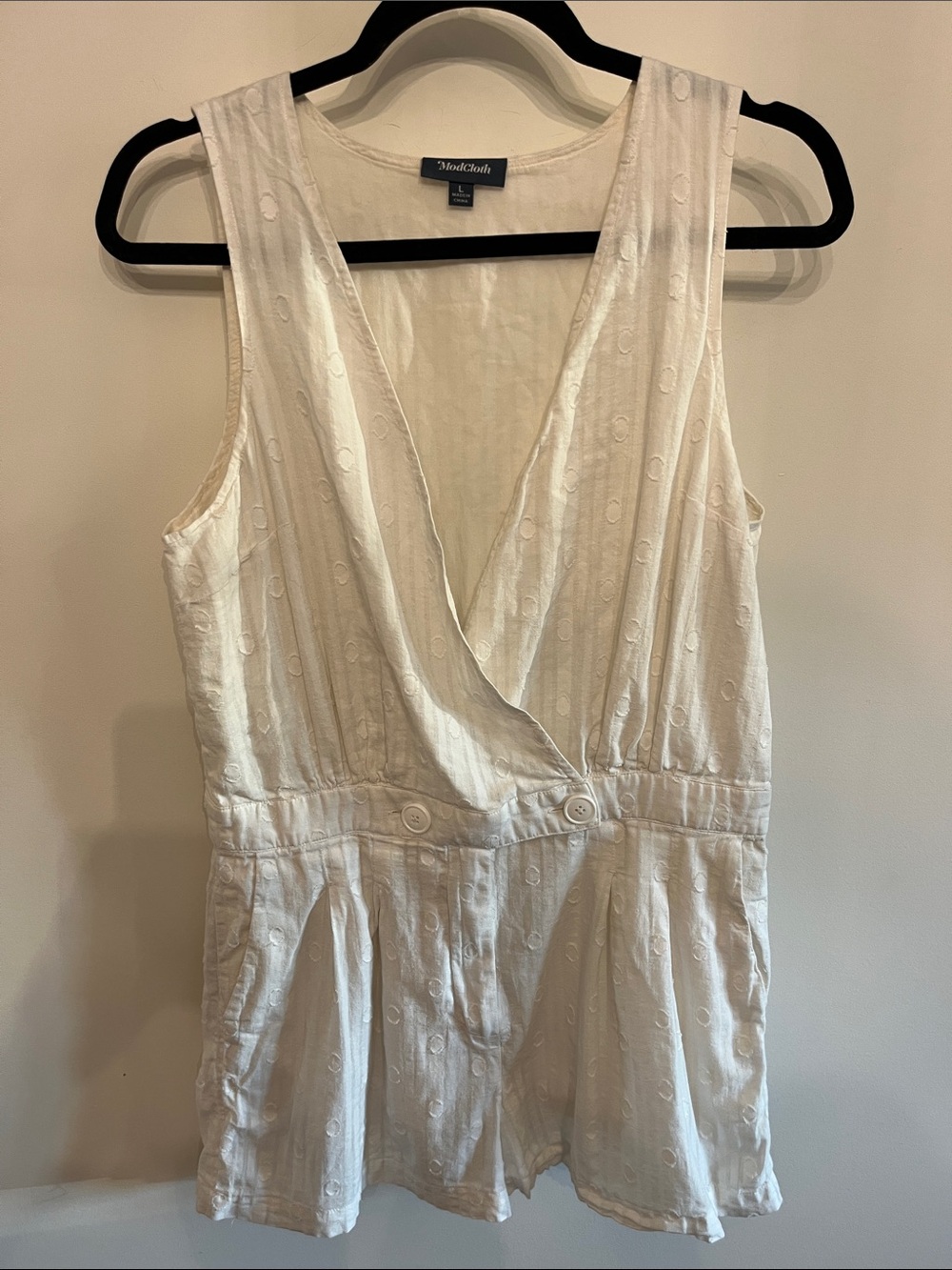 Modcloth Ivory Romper with Button Waist Detail